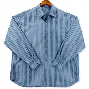 Tommy Bahama Shirt Mens XXL Blue Striped Palm Bamboo Jacquard Long Sleeve Casual